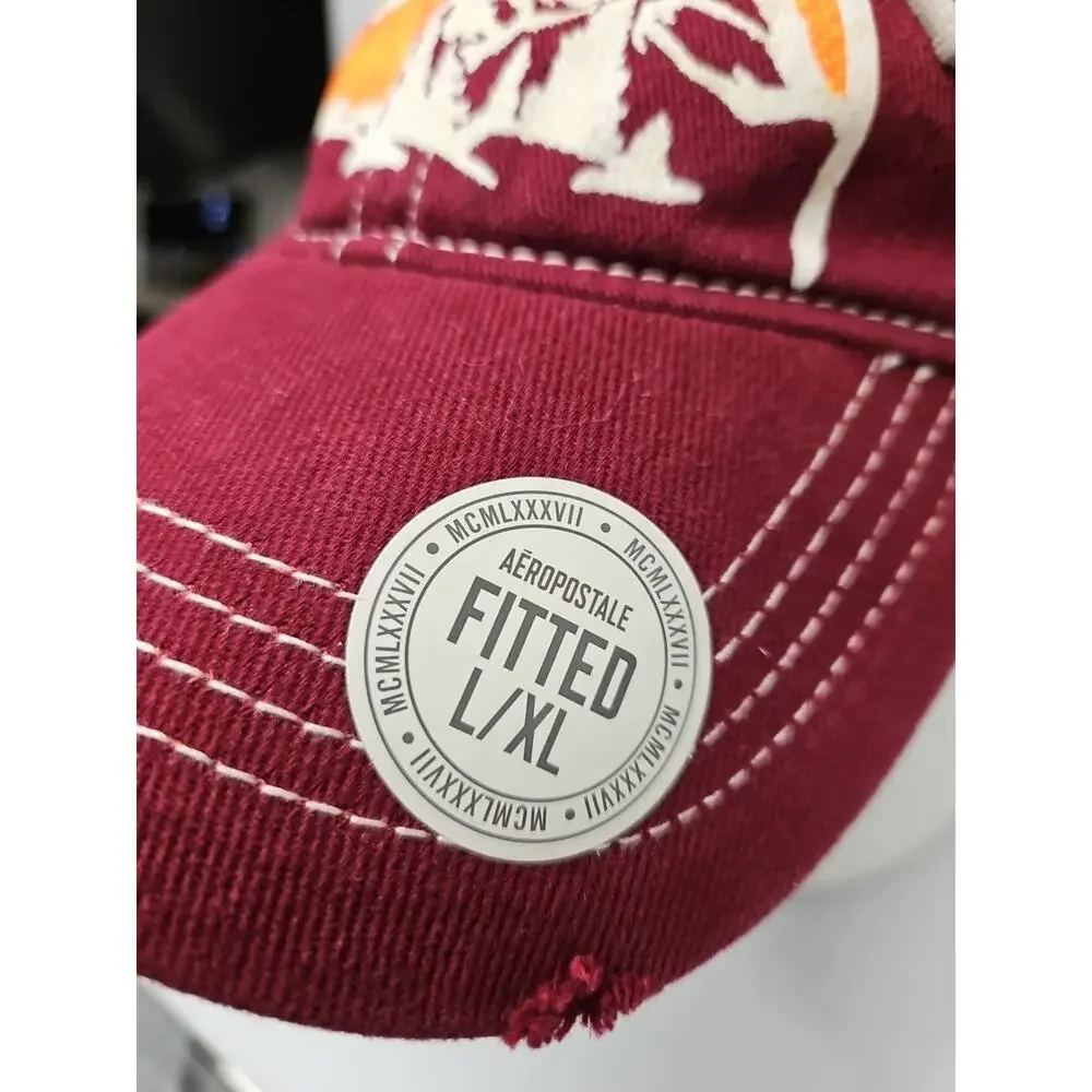 Aeropostale Distressed Hat Sz L/XL Baseball Ball Cap burgundy Gorpcore